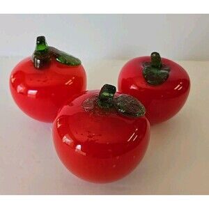 Set Of 3 Decorative Glass "Murano Style" Fruit/Vegetables - Red Apple